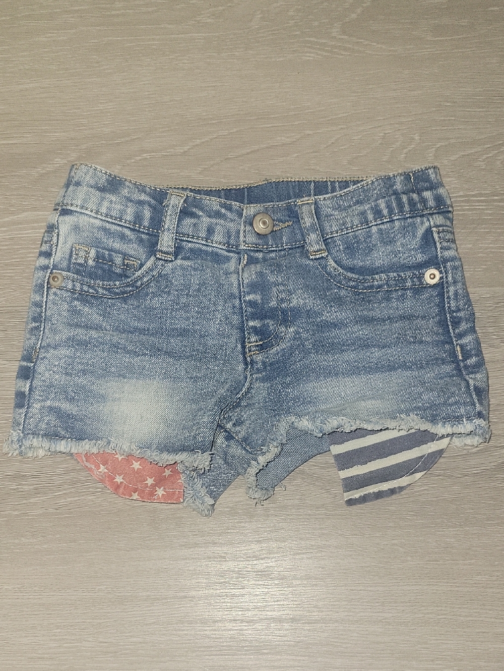 wonder nation Light Blue Denim Shorts with Navy Stripe Detail 2T
